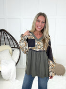 POL Pretty Patchwork Top-110 Long Sleeves- Simply Simpson's Boutique is a Women's Online Fashion Boutique Located in Jupiter, Florida