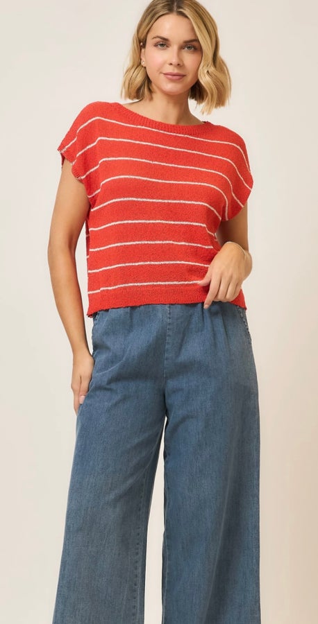 Kelsey Striped Knit Short Sleeve Top-100 Short Sleeves- Simply Simpson's Boutique is a Women's Online Fashion Boutique Located in Jupiter, Florida