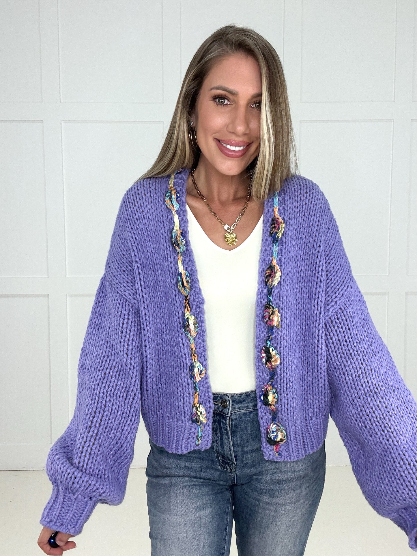 Lavender Happy Threads Cardigan