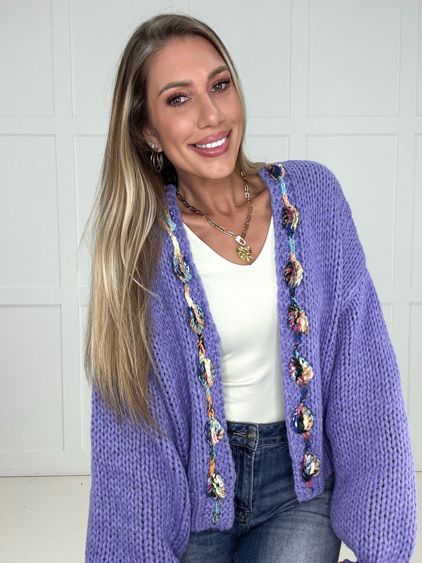 Lavender Happy Threads Cardigan