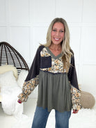 POL Pretty Patchwork Top-110 Long Sleeves- Simply Simpson's Boutique is a Women's Online Fashion Boutique Located in Jupiter, Florida