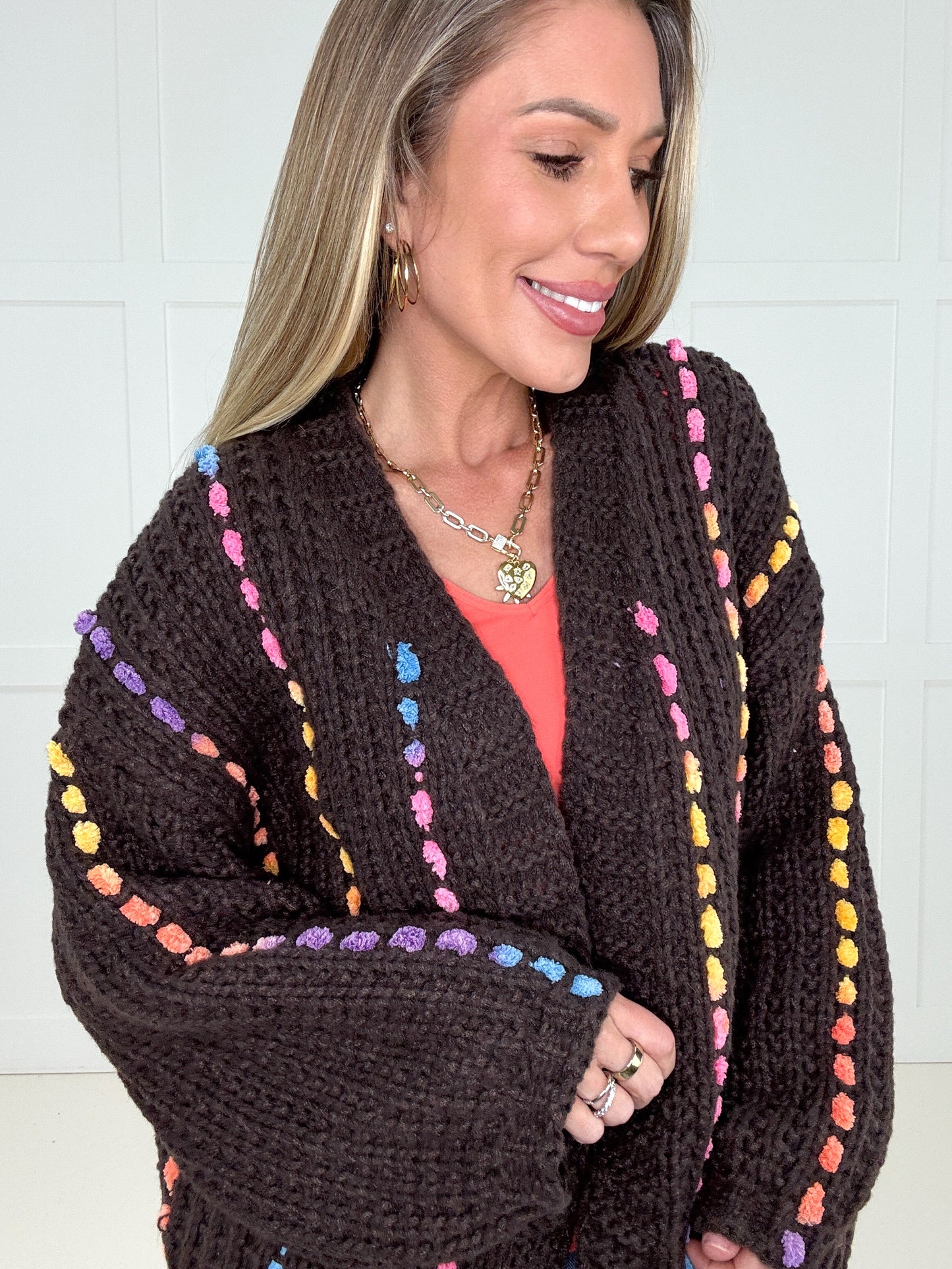 Brown Colorful Moments Cardigan