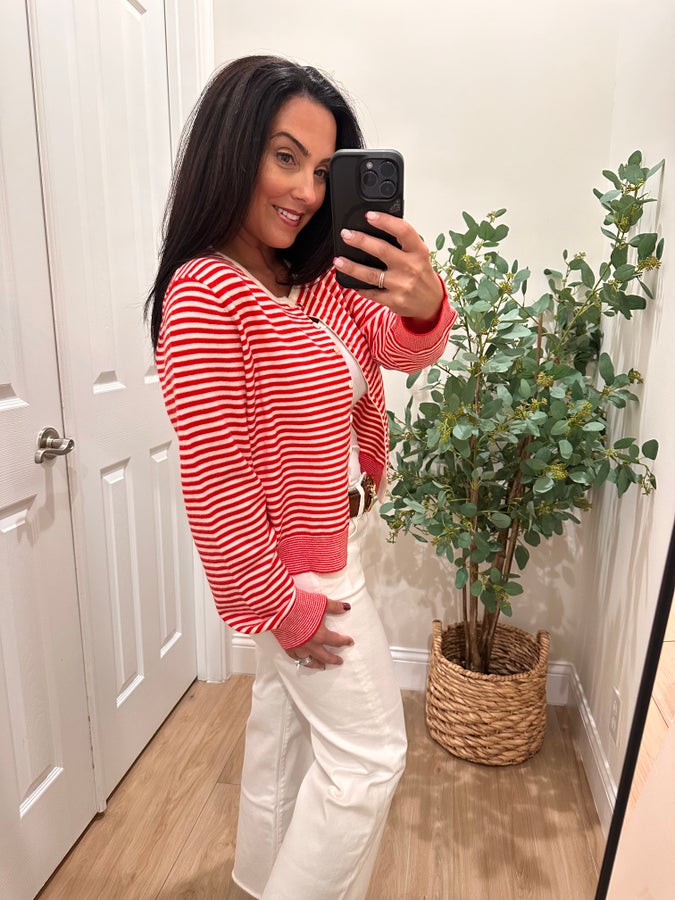 Mod Ref Red Striped Cardigan- Simply Simpson's Boutique is a Women's Online Fashion Boutique Located in Jupiter, Florida