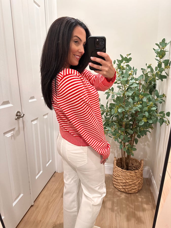 Mod Ref Red Striped Cardigan- Simply Simpson's Boutique is a Women's Online Fashion Boutique Located in Jupiter, Florida