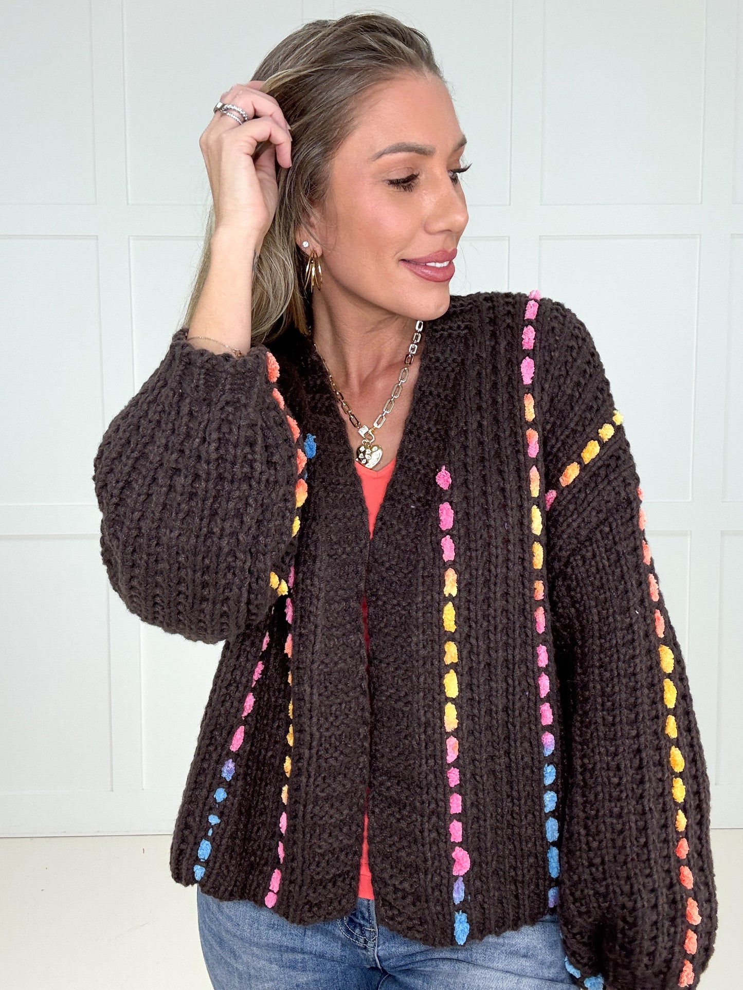 Brown Colorful Moments Cardigan