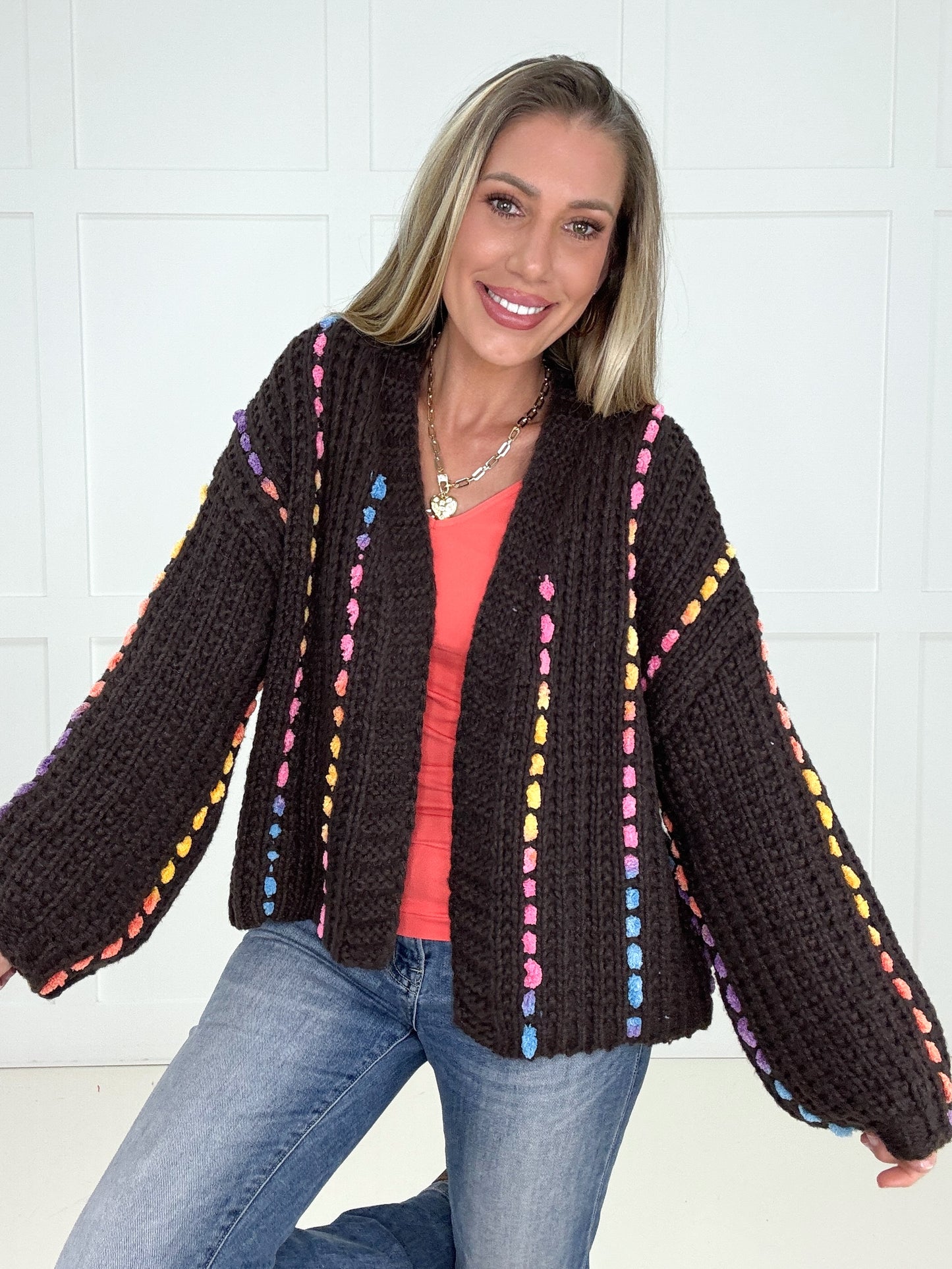 Brown Colorful Moments Cardigan
