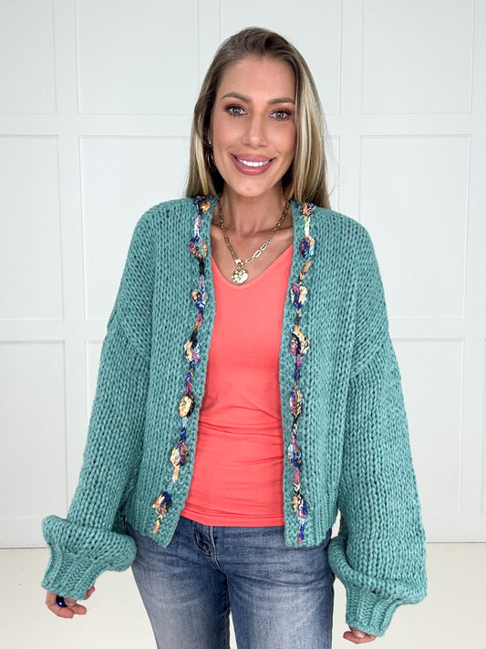 Aqua Happy Threads Cardigan-170 Cardigans- Simply Simpson's Boutique is a Women's Online Fashion Boutique Located in Jupiter, Florida