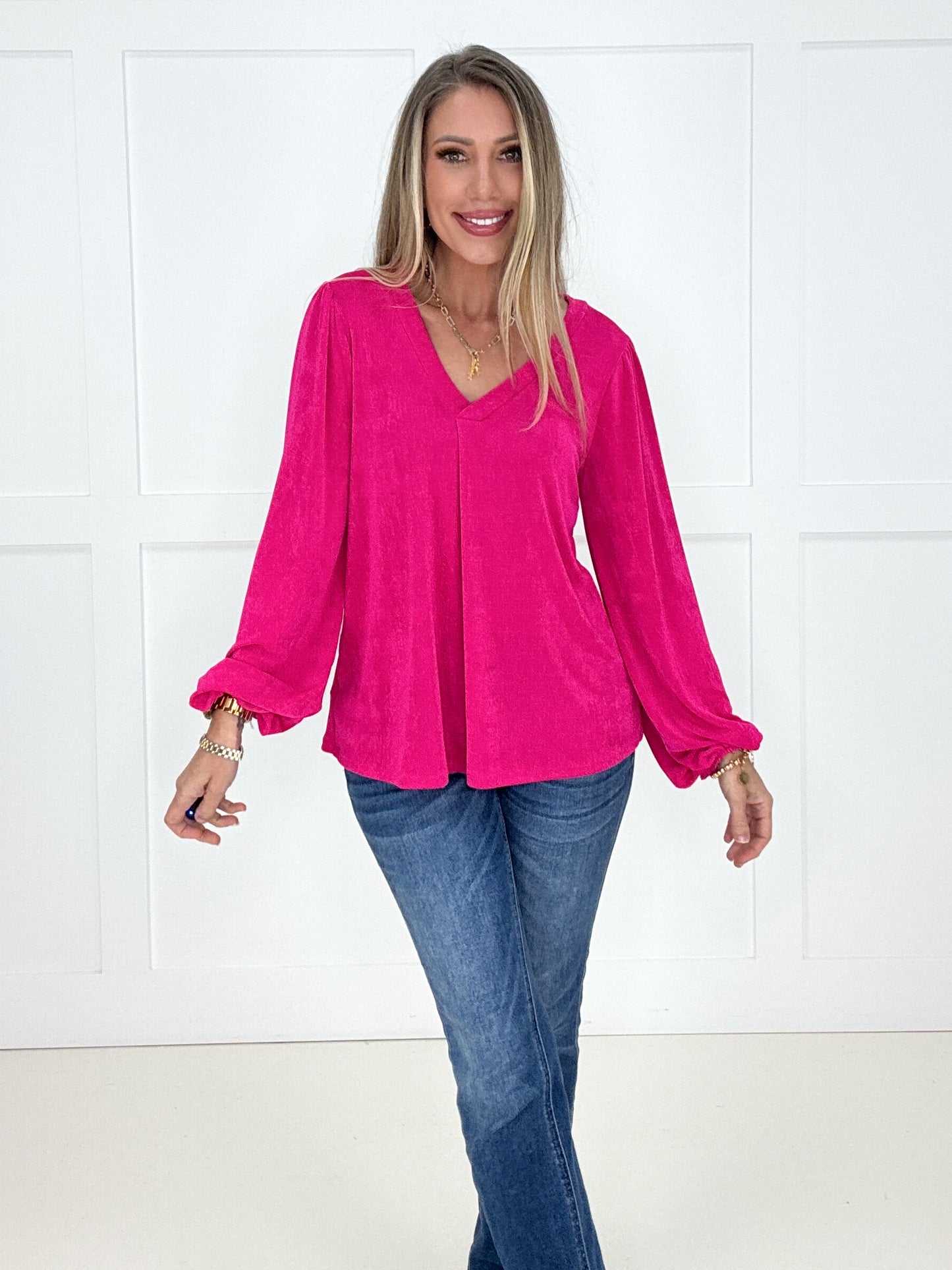Pink Feeling Fine Blouse-110 Long Sleeves- Simply Simpson's Boutique is a Women's Online Fashion Boutique Located in Jupiter, Florida