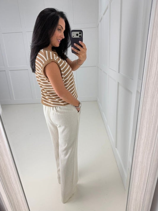 Monica Striped Knit Collared Mocha Sweater Vest-150 Sweaters- Simply Simpson's Boutique is a Women's Online Fashion Boutique Located in Jupiter, Florida