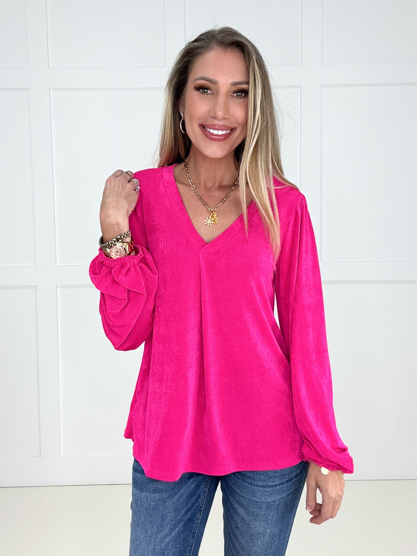 Pink Feeling Fine Blouse-110 Long Sleeves- Simply Simpson's Boutique is a Women's Online Fashion Boutique Located in Jupiter, Florida
