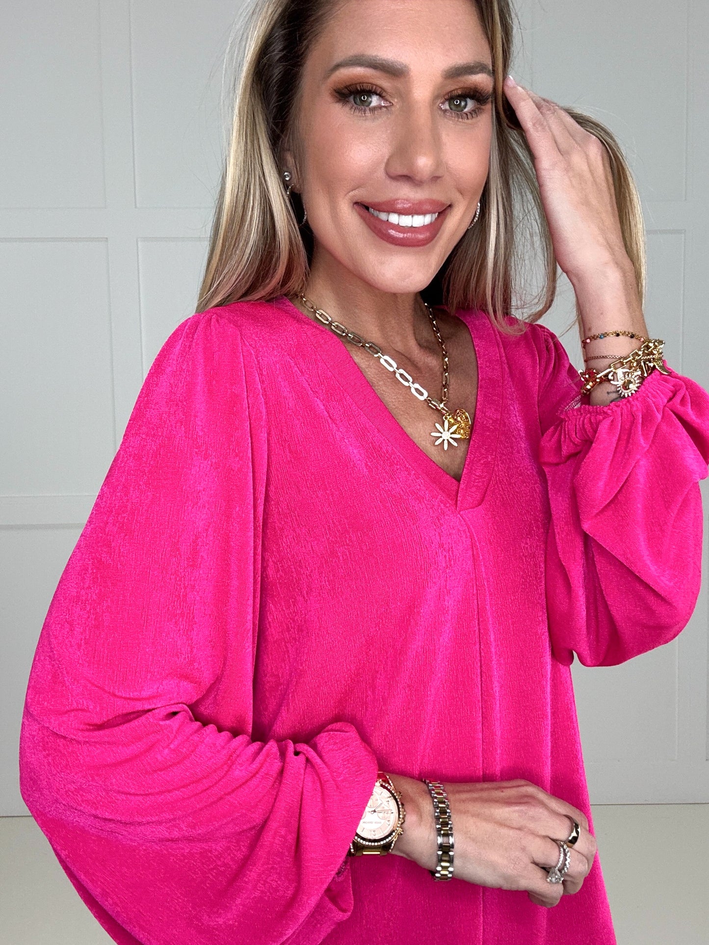 Pink Feeling Fine Blouse-110 Long Sleeves- Simply Simpson's Boutique is a Women's Online Fashion Boutique Located in Jupiter, Florida