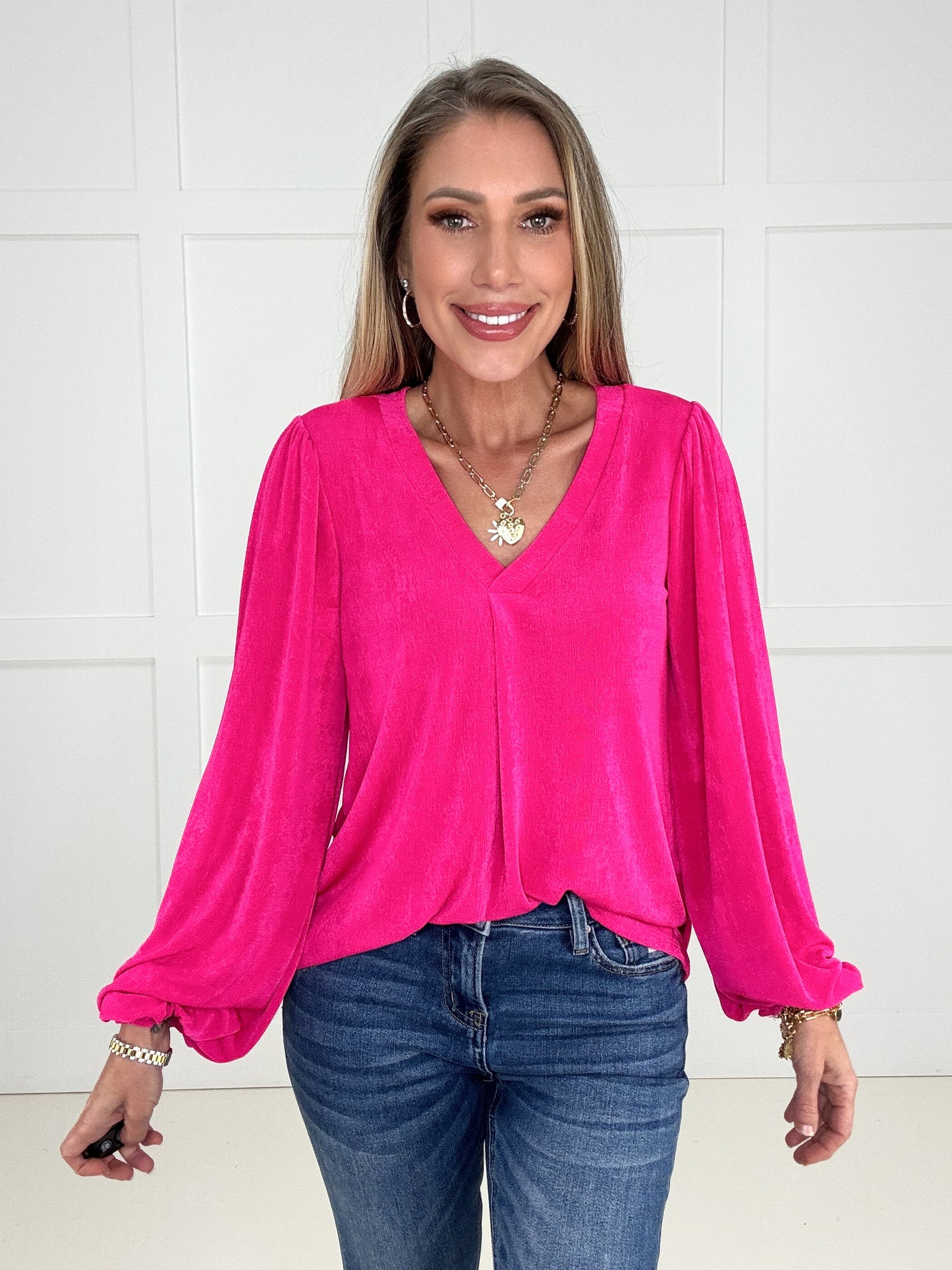 Pink Feeling Fine Blouse-110 Long Sleeves- Simply Simpson's Boutique is a Women's Online Fashion Boutique Located in Jupiter, Florida
