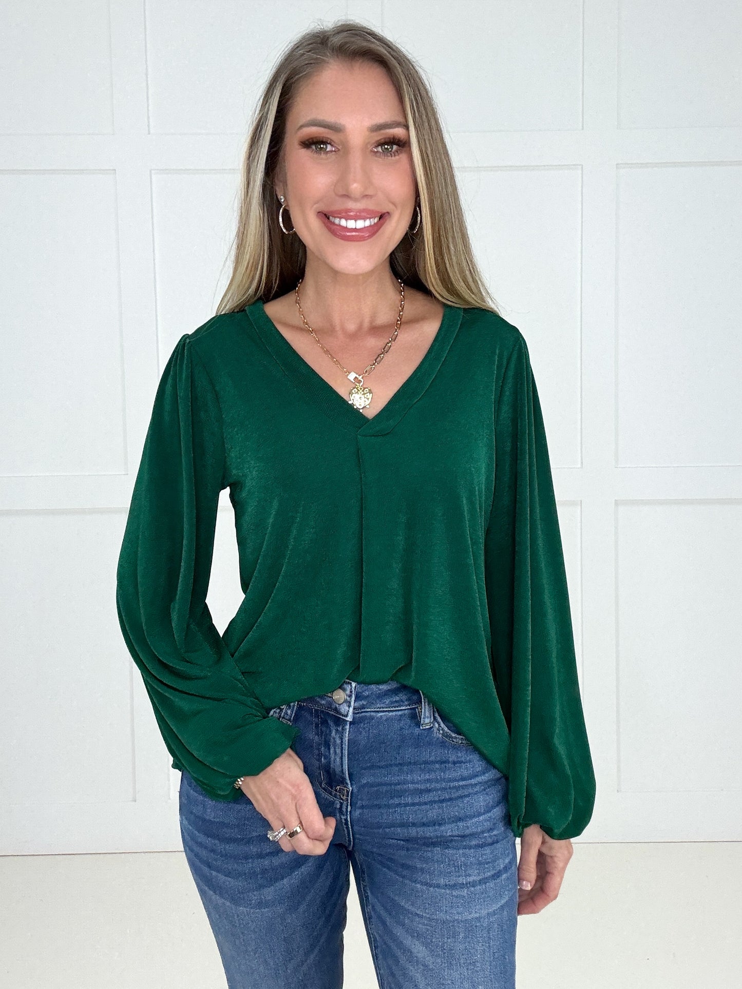 Green Feeling Fine Blouse-110 Long Sleeves- Simply Simpson's Boutique is a Women's Online Fashion Boutique Located in Jupiter, Florida