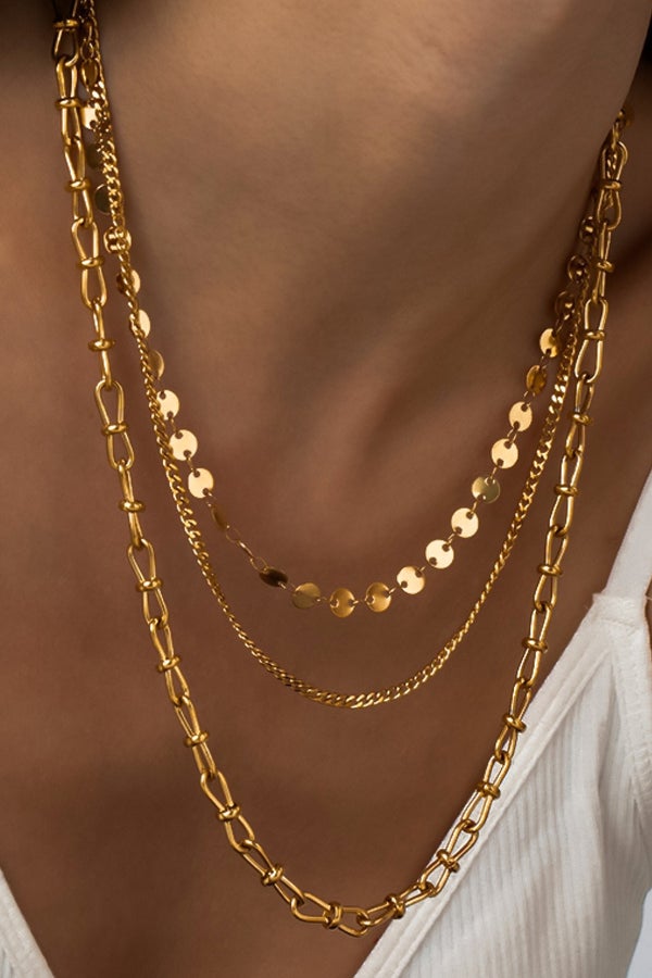 18K Gold Dipped Stainless Steel Triple Layered Chunky Chain Necklace-280 Jewelry- Simply Simpson's Boutique is a Women's Online Fashion Boutique Located in Jupiter, Florida