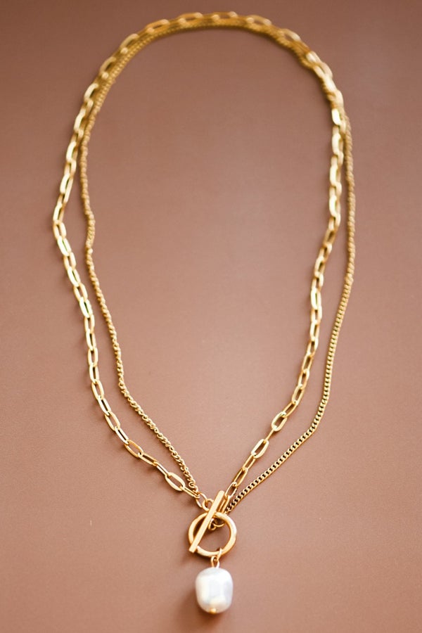 Multi Layer Chain with Pearl Pendant-280 Jewelry- Simply Simpson's Boutique is a Women's Online Fashion Boutique Located in Jupiter, Florida