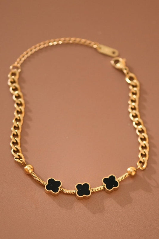 18k Gold Plated Stainless Steel Black Clover Bracelet-280 Jewelry- Simply Simpson's Boutique is a Women's Online Fashion Boutique Located in Jupiter, Florida