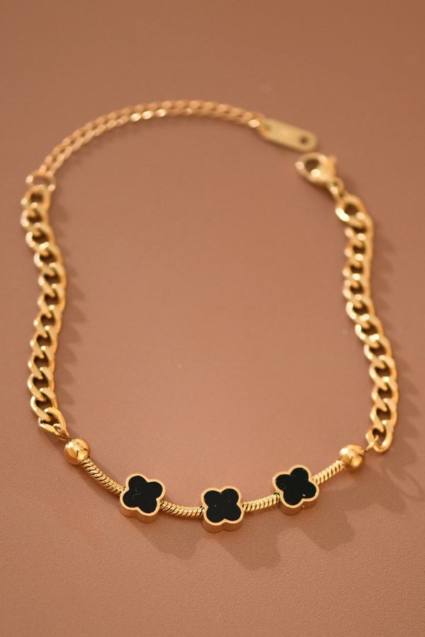 18k Gold Plated Stainless Steel Black Clover Bracelet-280 Jewelry- Simply Simpson's Boutique is a Women's Online Fashion Boutique Located in Jupiter, Florida