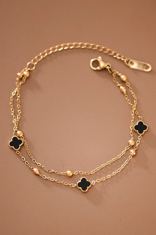 18K Gold Plated Stainless Steel Black Clover Chain Bracelet-280 Jewelry- Simply Simpson's Boutique is a Women's Online Fashion Boutique Located in Jupiter, Florida