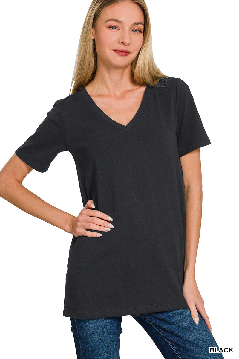 Your Basic Bestie Black V Neck Top-100 Short Sleeves- Simply Simpson's Boutique is a Women's Online Fashion Boutique Located in Jupiter, Florida