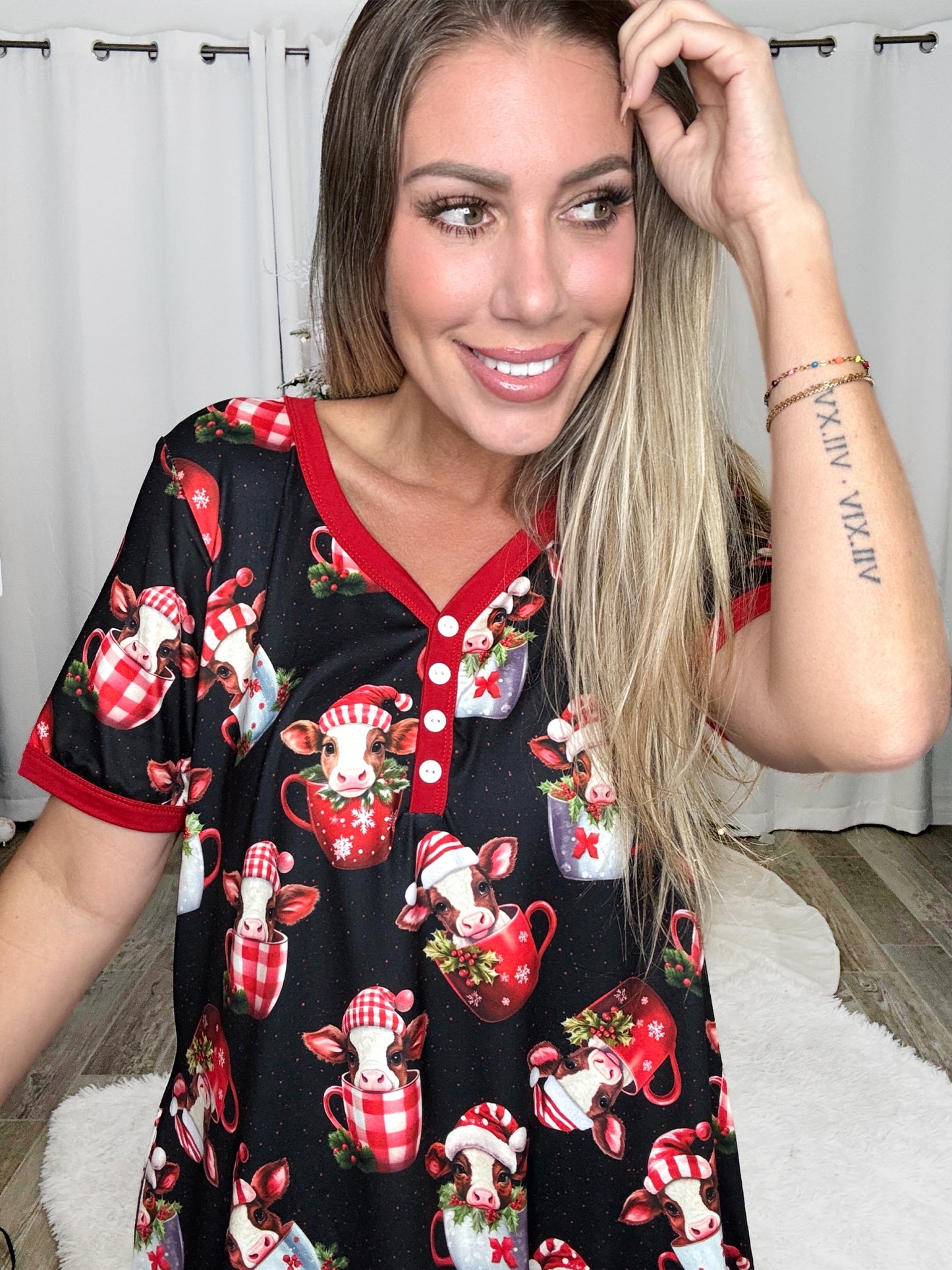 Shirley & Stone 2025 Holiday Pajama Dresses-220 Lounge wear/Pajamas- Simply Simpson's Boutique is a Women's Online Fashion Boutique Located in Jupiter, Florida