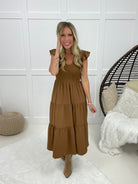 Fall Colored Flutter Sleeve Midi Dress-240 Dresses- Simply Simpson's Boutique is a Women's Online Fashion Boutique Located in Jupiter, Florida