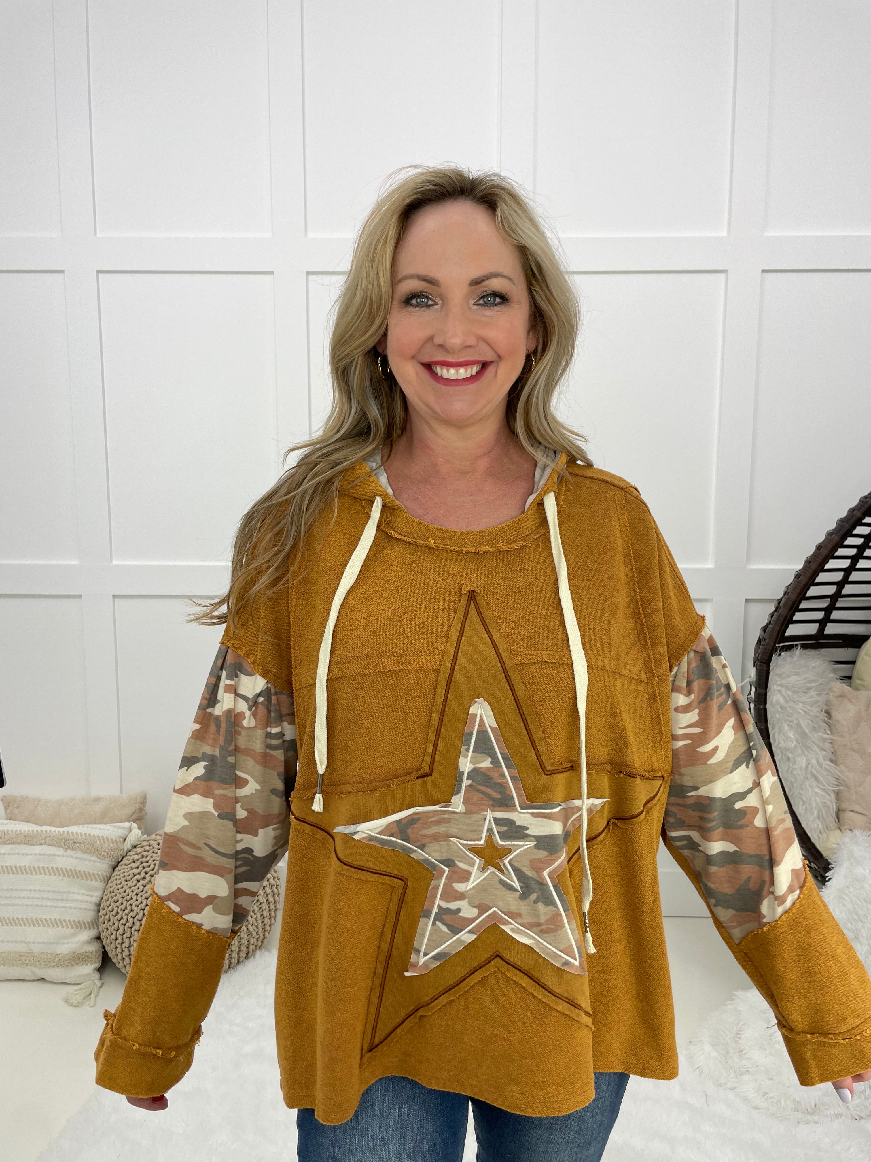 POL Star Bright Hooded Top-110 Long Sleeves- Simply Simpson's Boutique is a Women's Online Fashion Boutique Located in Jupiter, Florida