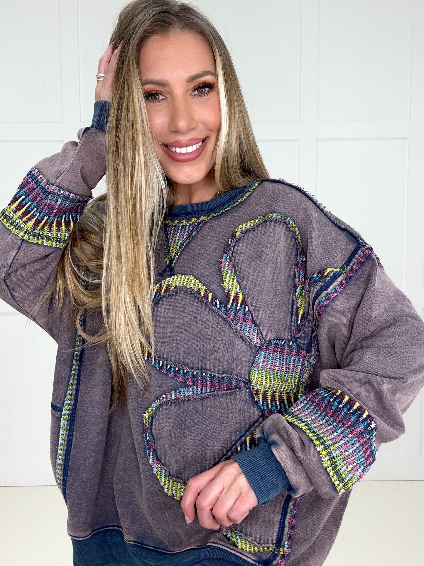 Blueberry Stitched in Bloom Pullover