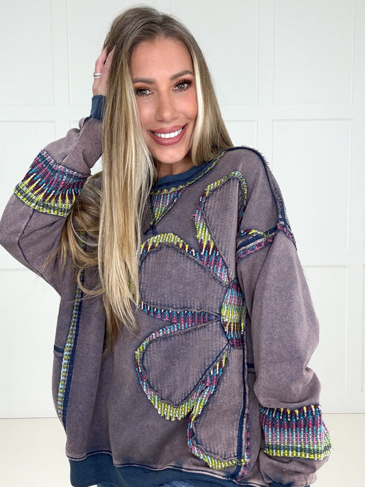 Blueberry Stitched in Bloom Pullover