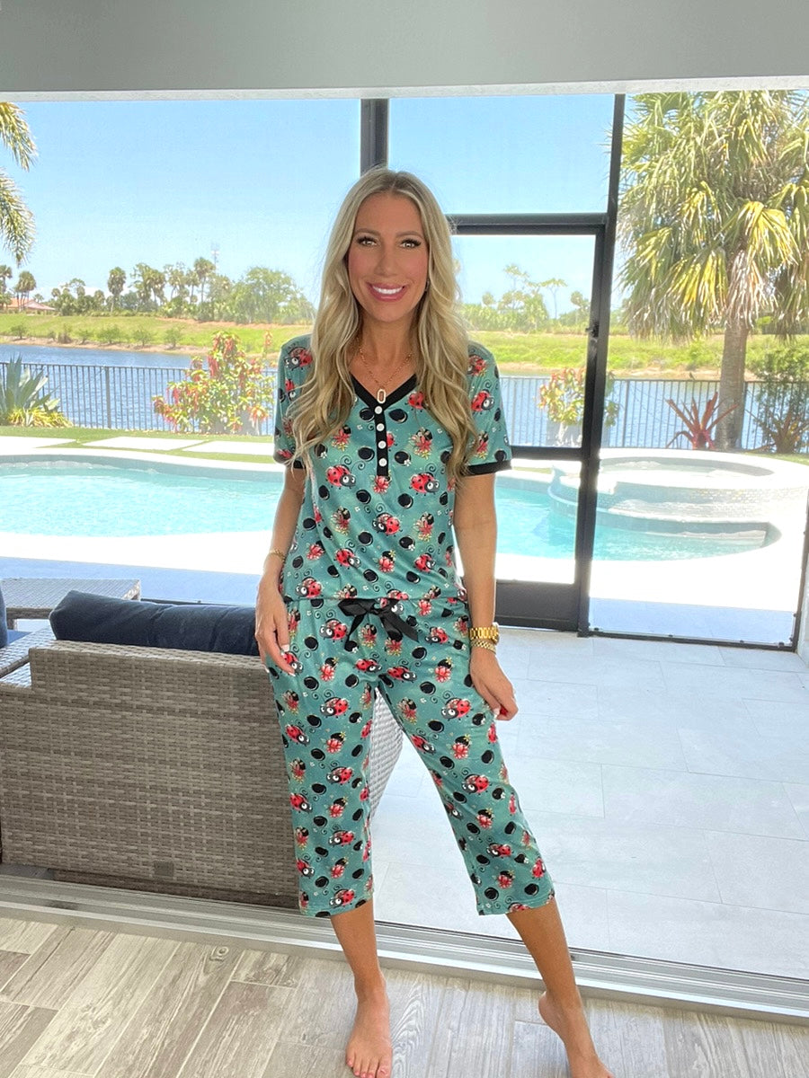 Preorder Shirley & Stone Short Sleeve Capri Pajamas(ETA March)-220 Lounge wear/Pajamas- Simply Simpson's Boutique is a Women's Online Fashion Boutique Located in Jupiter, Florida