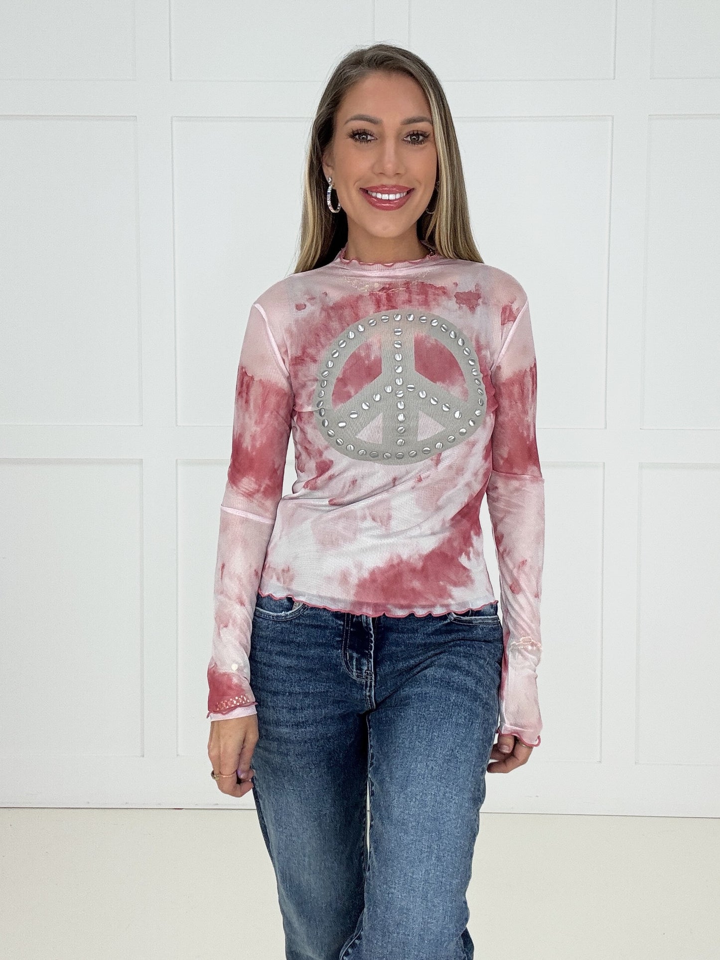 Pink Peaceful Rebel Mesh Top-110 Long Sleeves- Simply Simpson's Boutique is a Women's Online Fashion Boutique Located in Jupiter, Florida