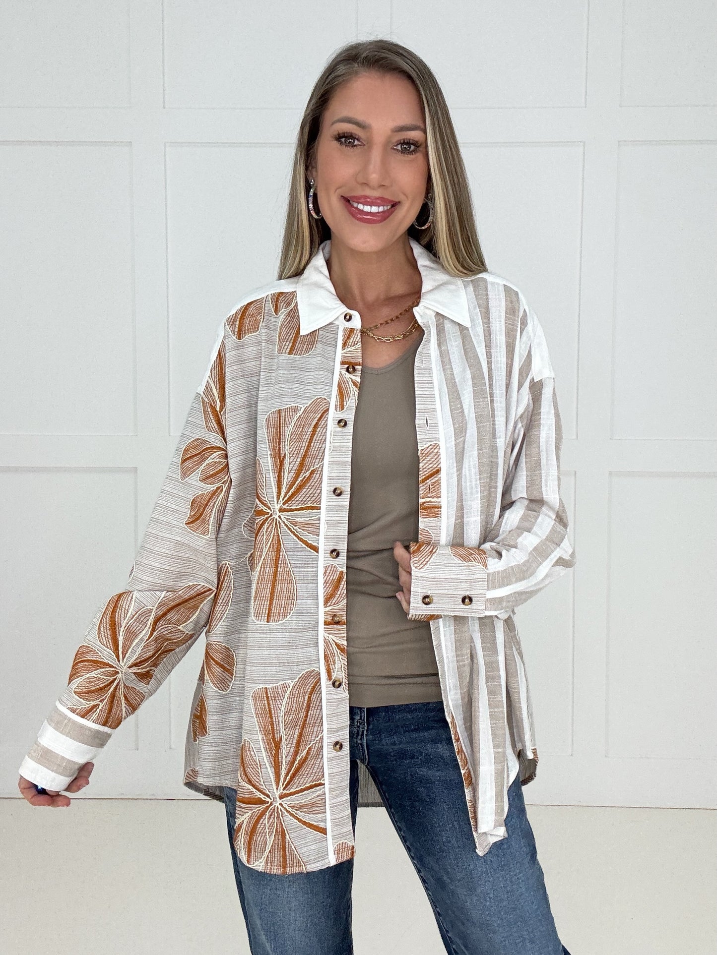 Rust & Rhythm Button Down Top-110 Long Sleeves- Simply Simpson's Boutique is a Women's Online Fashion Boutique Located in Jupiter, Florida