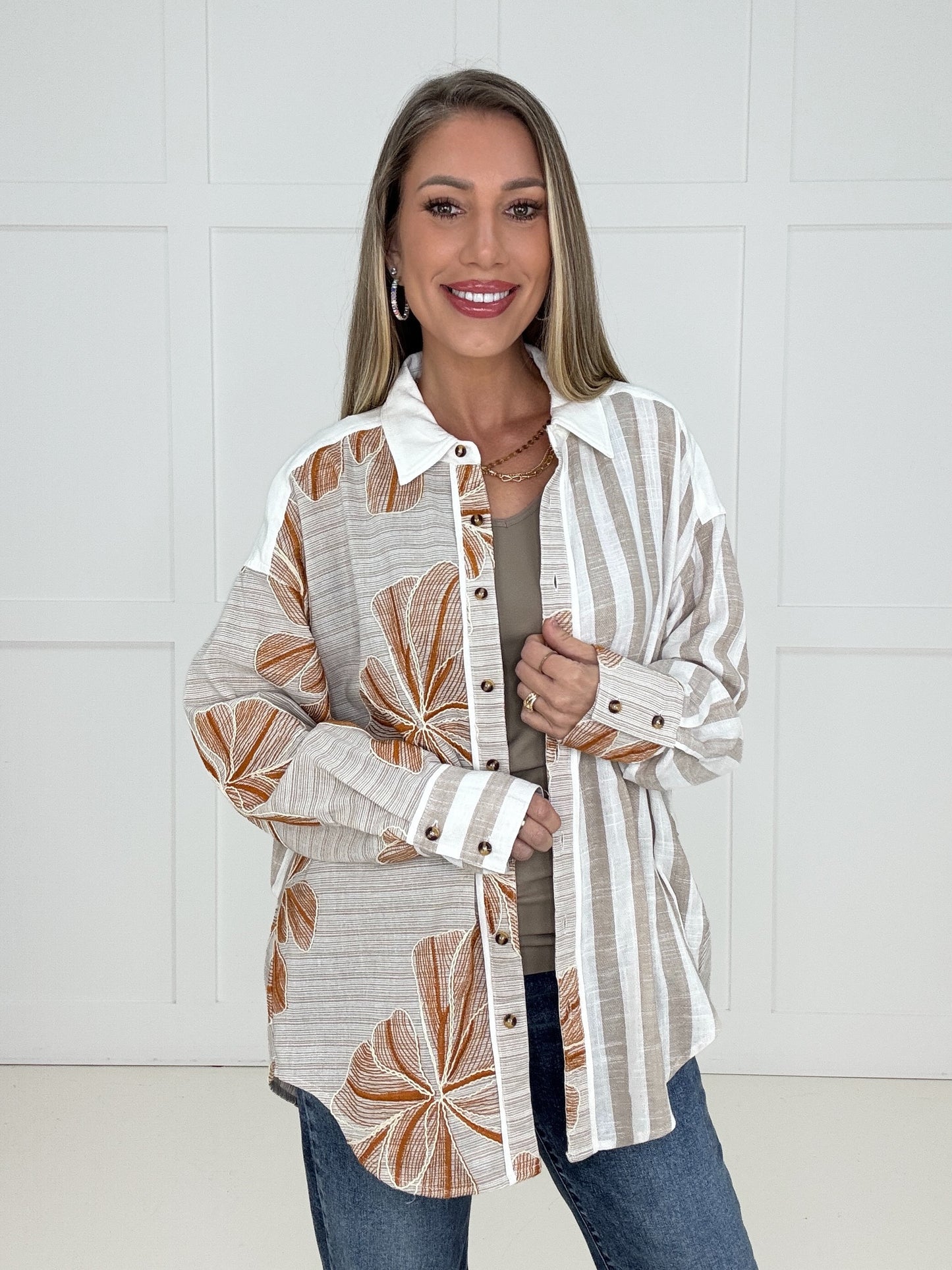Rust & Rhythm Button Down Top-110 Long Sleeves- Simply Simpson's Boutique is a Women's Online Fashion Boutique Located in Jupiter, Florida