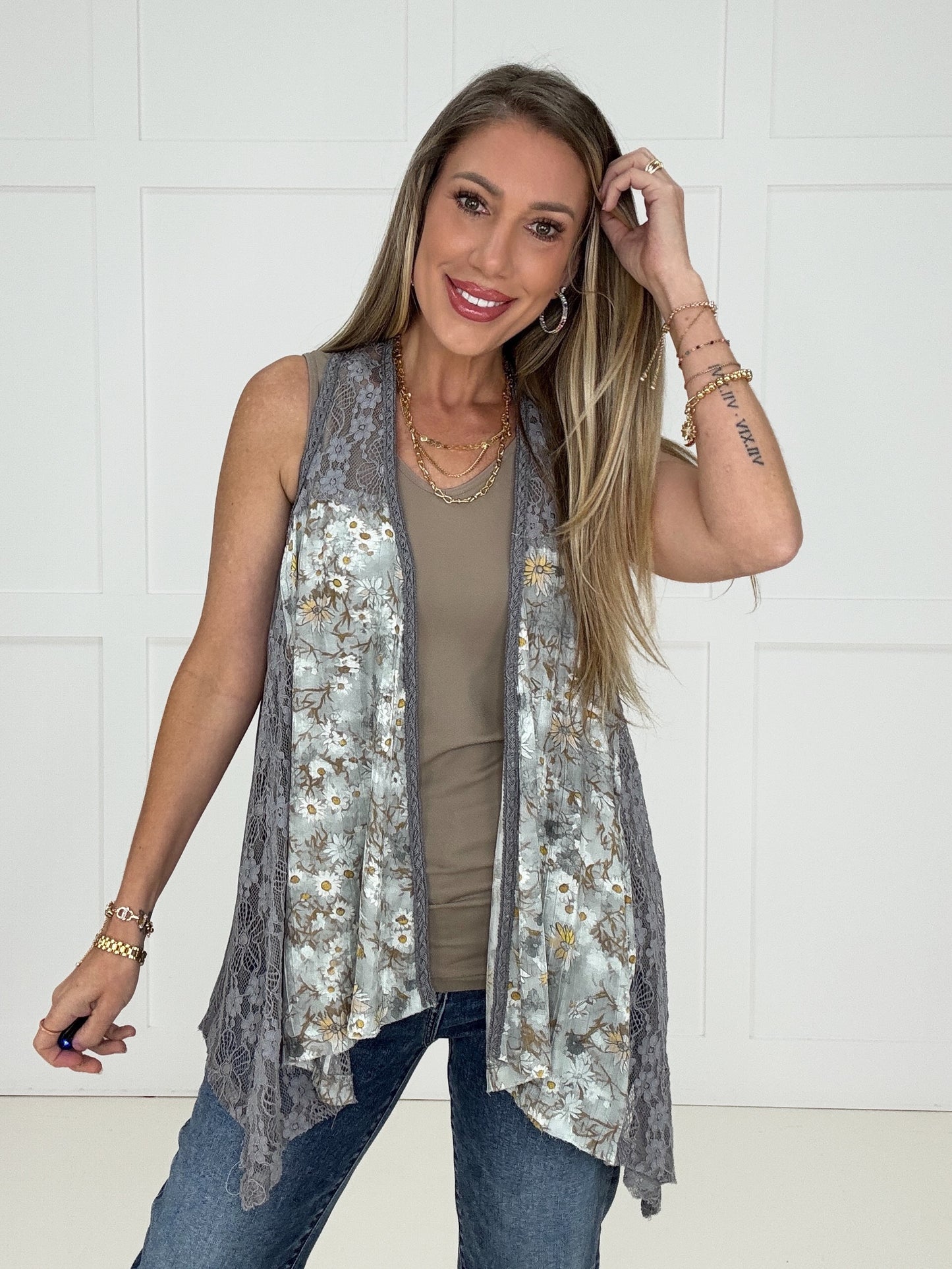 Pol Vintage Garden Lace Vest-100 Short Sleeves- Simply Simpson's Boutique is a Women's Online Fashion Boutique Located in Jupiter, Florida