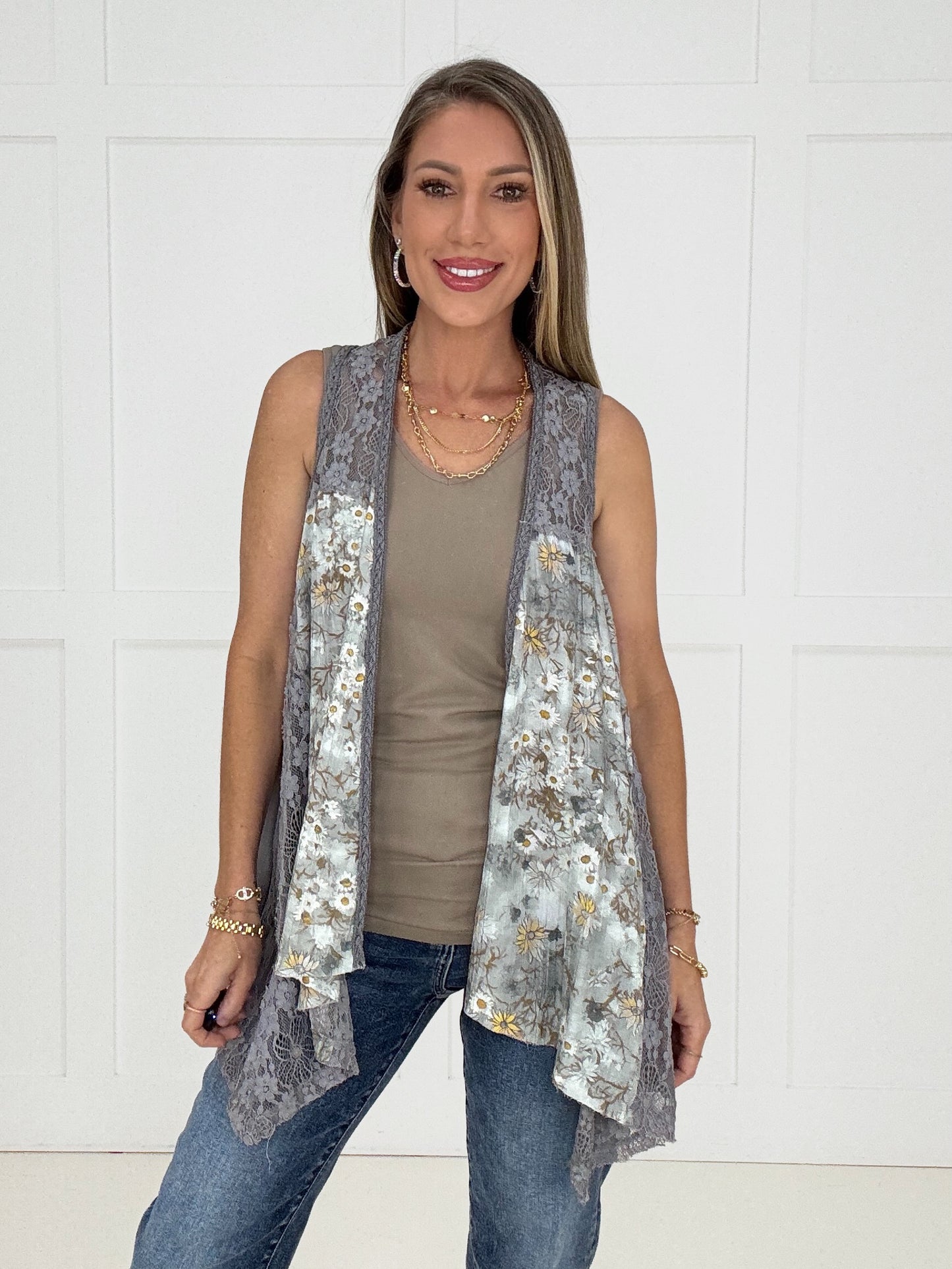 Pol Vintage Garden Lace Vest-100 Short Sleeves- Simply Simpson's Boutique is a Women's Online Fashion Boutique Located in Jupiter, Florida