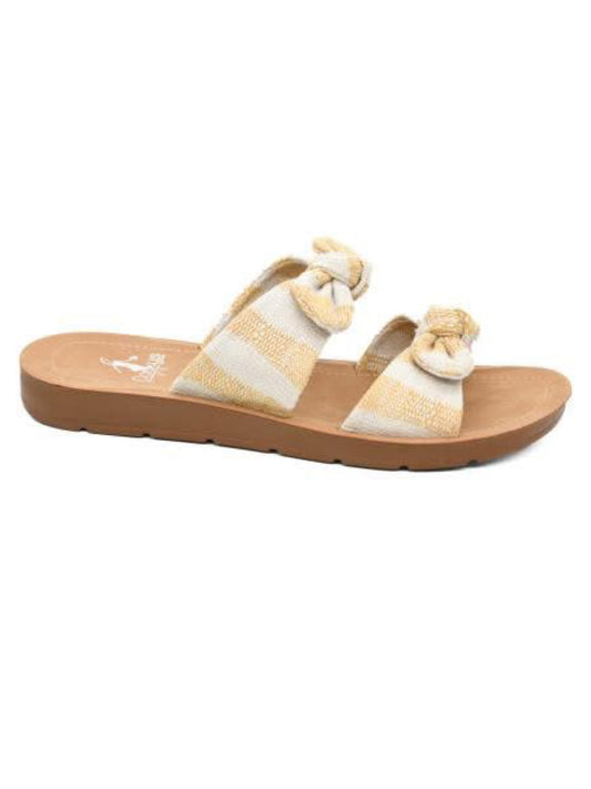 Corkys Yellow Stripe Take a Bow Sandals-260 Shoes- Simply Simpson's Boutique is a Women's Online Fashion Boutique Located in Jupiter, Florida