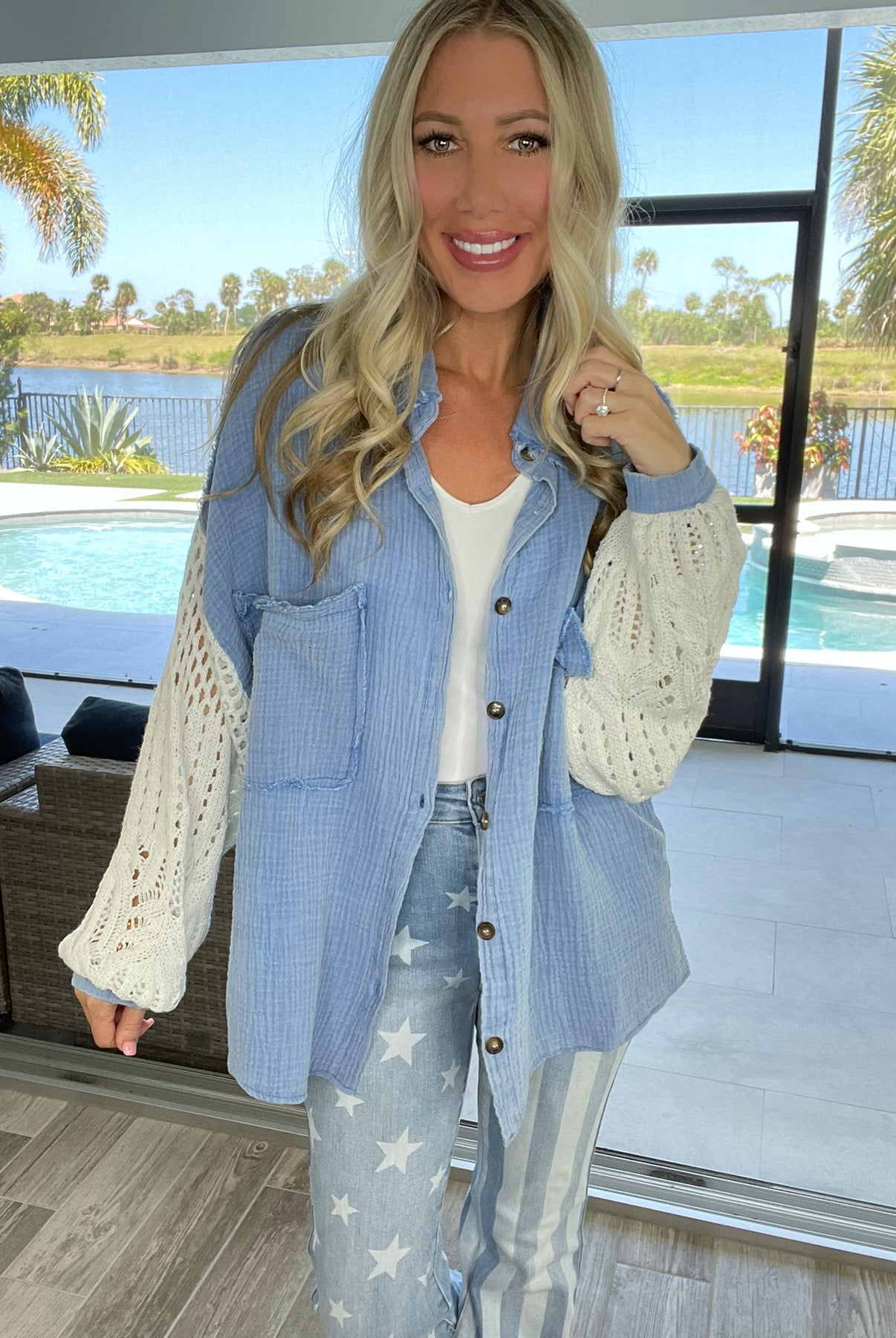 POL Wildest Dreams Button Down Knit Sleeve Top-150 Sweaters- Simply Simpson's Boutique is a Women's Online Fashion Boutique Located in Jupiter, Florida