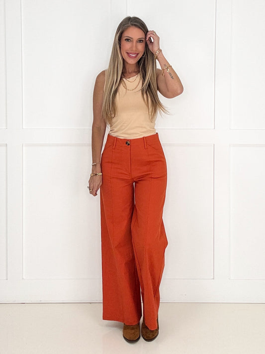Rust Polished Perspective Wide Leg Pants-210 Other Bottoms- Simply Simpson's Boutique is a Women's Online Fashion Boutique Located in Jupiter, Florida