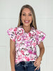 Painted Petals Scalloped Blouse-100 Short Sleeves- Simply Simpson's Boutique is a Women's Online Fashion Boutique Located in Jupiter, Florida