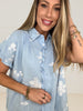 Blue Embroidered In Full Bloom Blouse-100 Short Sleeves- Simply Simpson's Boutique is a Women's Online Fashion Boutique Located in Jupiter, Florida