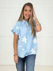 Blue Embroidered In Full Bloom Blouse-100 Short Sleeves- Simply Simpson's Boutique is a Women's Online Fashion Boutique Located in Jupiter, Florida