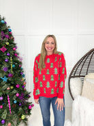 Red & Green Christmas Tree with Pearl Accent Sweater-150 Sweaters- Simply Simpson's Boutique is a Women's Online Fashion Boutique Located in Jupiter, Florida