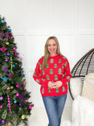 Red & Green Christmas Tree with Pearl Accent Sweater-150 Sweaters- Simply Simpson's Boutique is a Women's Online Fashion Boutique Located in Jupiter, Florida