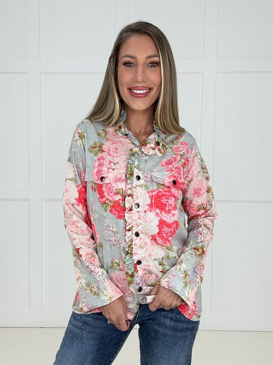 Vintage Rose Ruffle Blouse-110 Long Sleeves- Simply Simpson's Boutique is a Women's Online Fashion Boutique Located in Jupiter, Florida