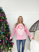 Santa with Pink Sequin Sleeve Sweatshirt-160 Sweatshirts- Simply Simpson's Boutique is a Women's Online Fashion Boutique Located in Jupiter, Florida