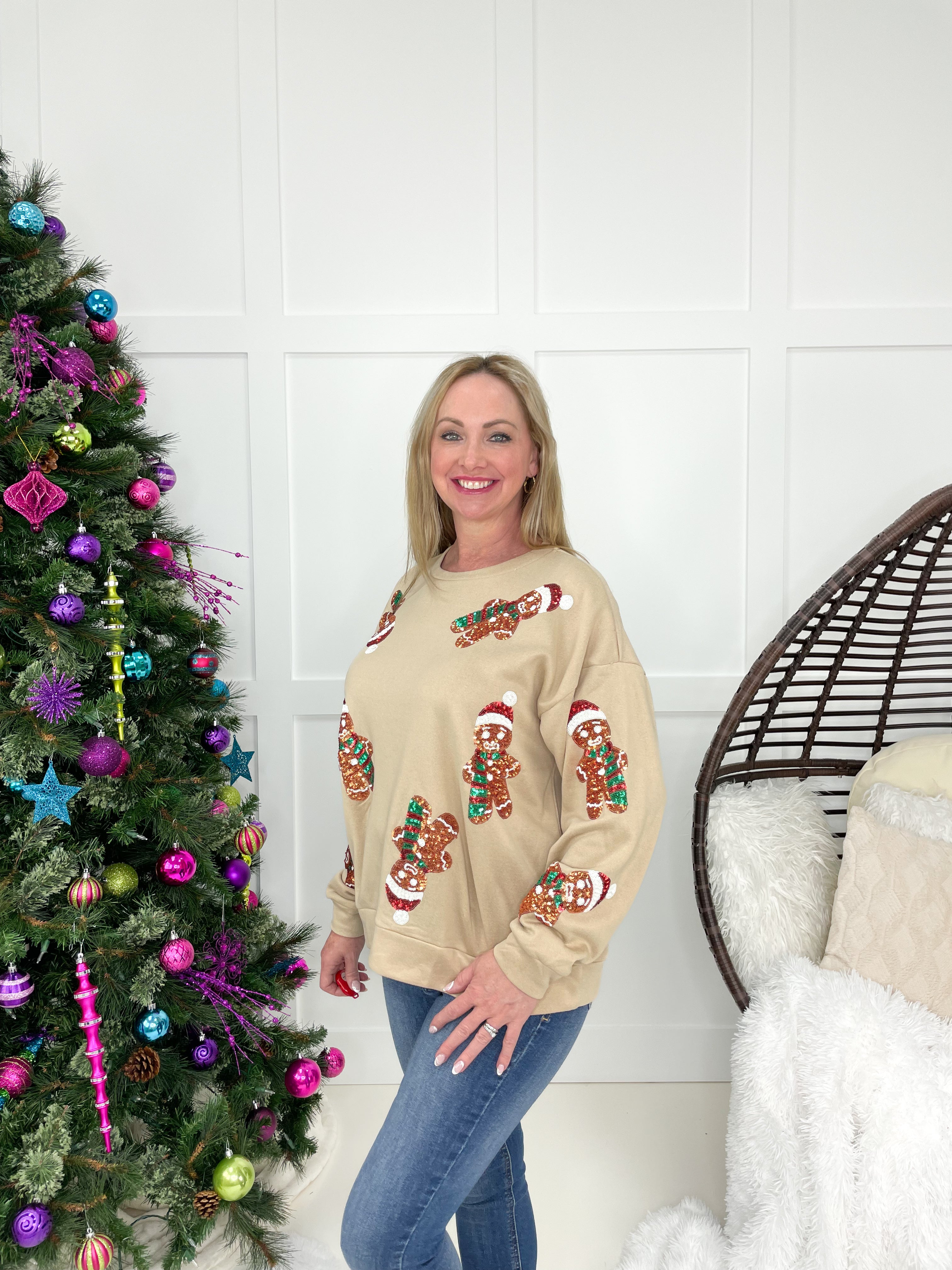 Sequin Gingerbread Sweatshirt-160 Sweatshirts- Simply Simpson's Boutique is a Women's Online Fashion Boutique Located in Jupiter, Florida