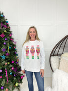 Nutcrackers with White Sequin Sleeve Sweatshirt-160 Sweatshirts- Simply Simpson's Boutique is a Women's Online Fashion Boutique Located in Jupiter, Florida