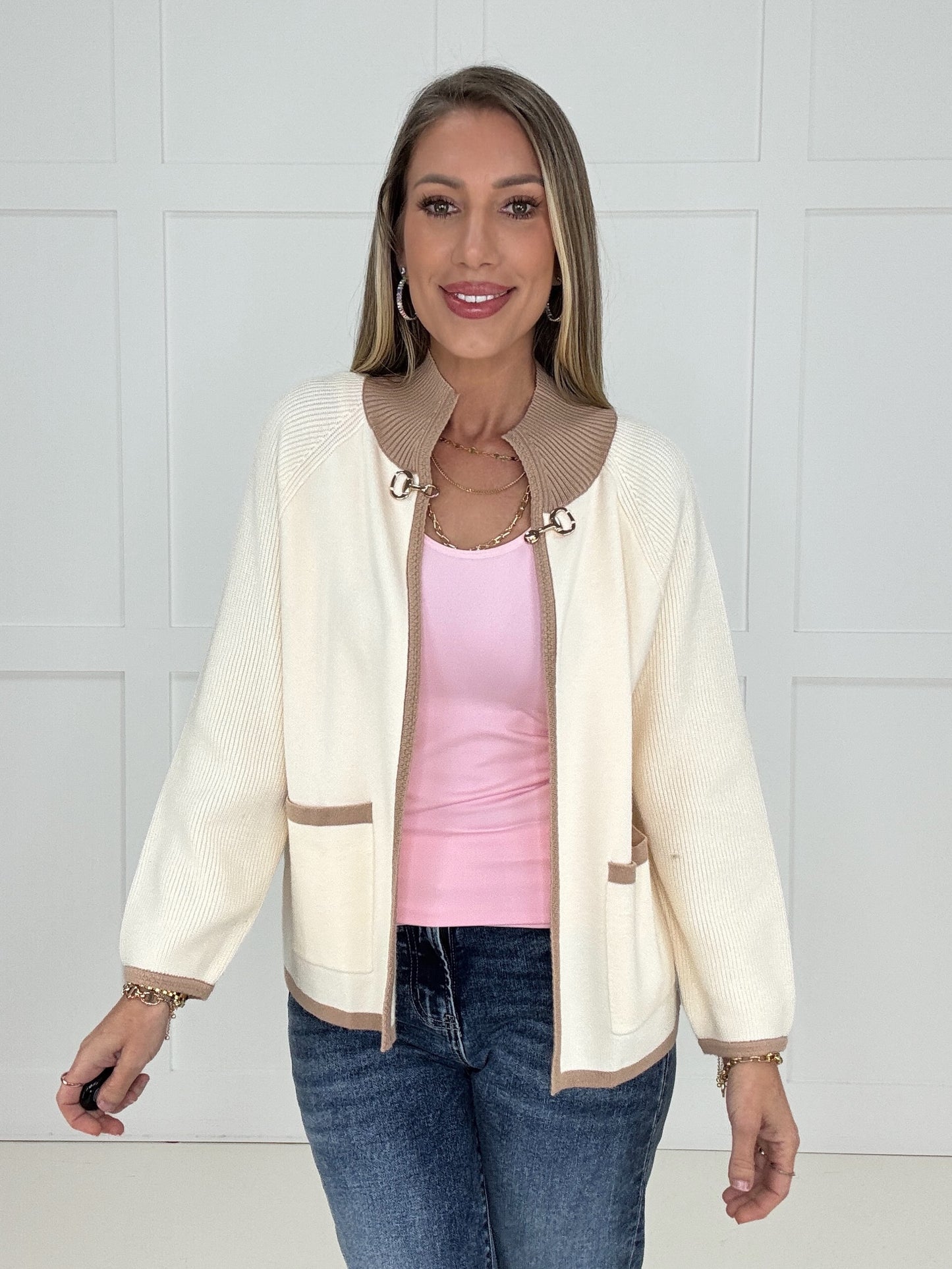 Cream Brinley Buckle Cardigan-180 Outerwear/Jackets- Simply Simpson's Boutique is a Women's Online Fashion Boutique Located in Jupiter, Florida
