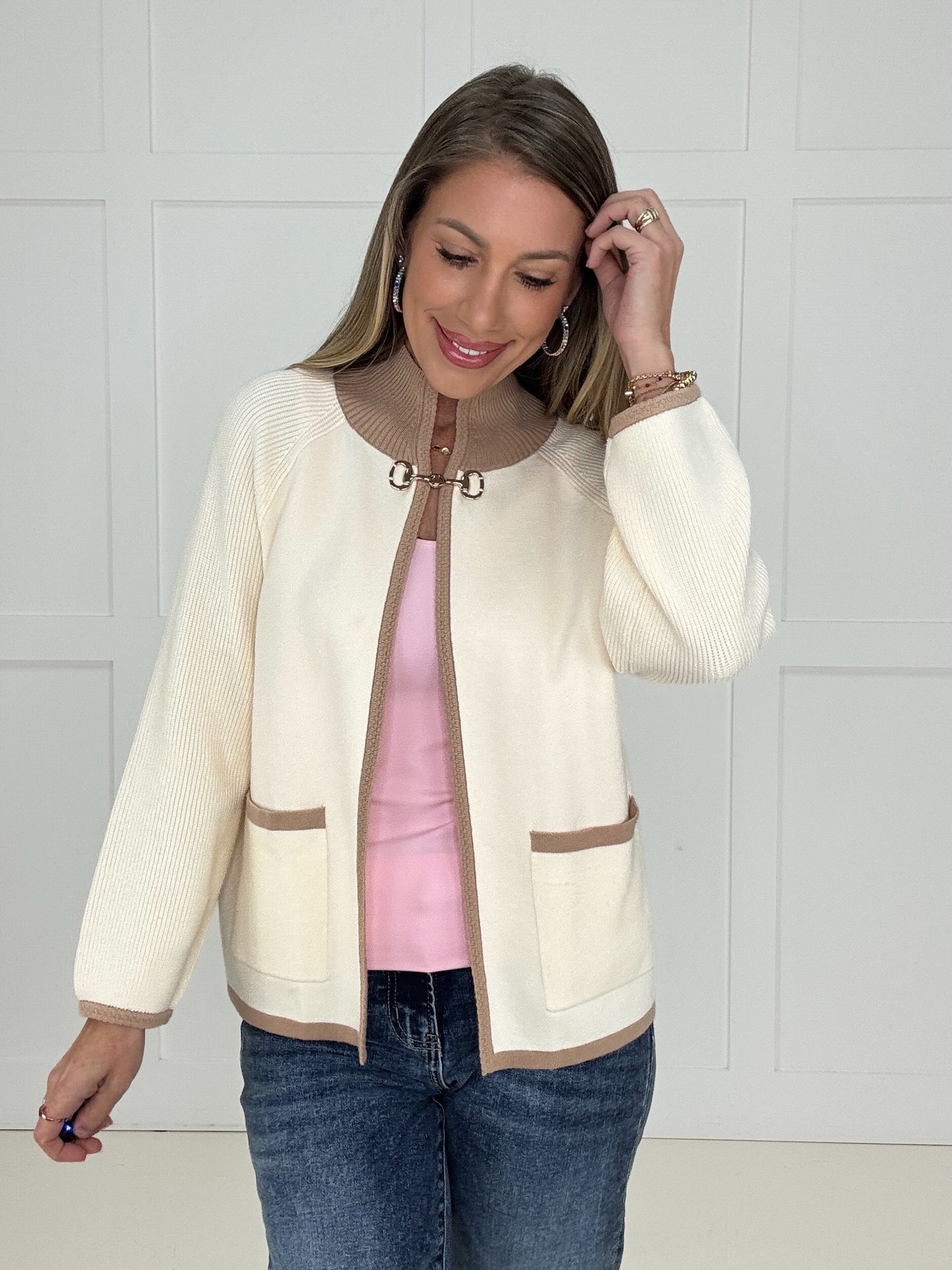 Cream Brinley Buckle Cardigan-180 Outerwear/Jackets- Simply Simpson's Boutique is a Women's Online Fashion Boutique Located in Jupiter, Florida