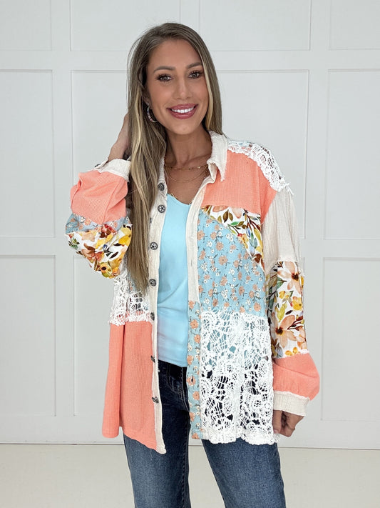 Pol Peach Wildflower Wishes Shacket