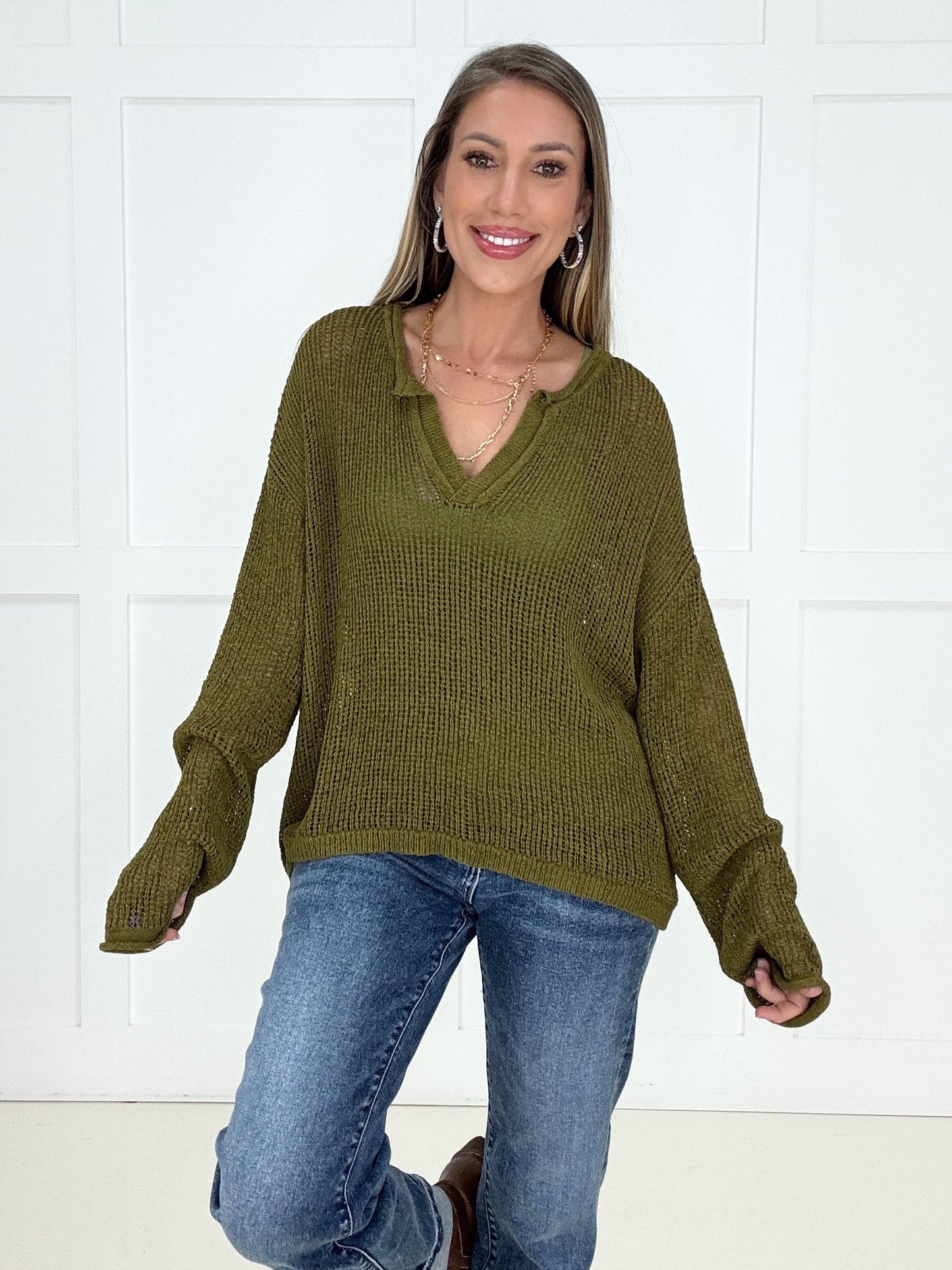 Olive Mellow Moments Sweater